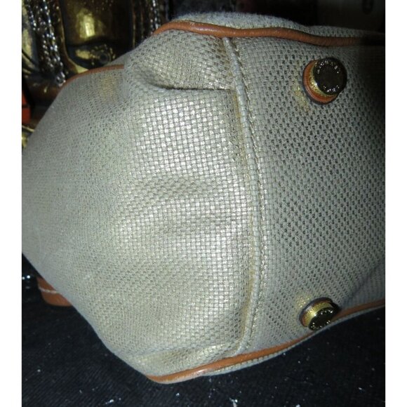 Michael Kors Marina Gold Glitter Canvas & Leather Trim Drawstring Large Tote Han - Picture 8 of 13